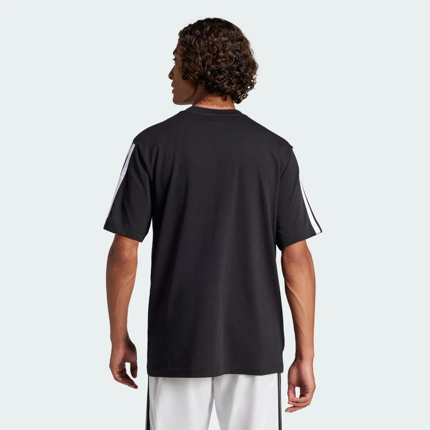 Мужская футболка с принтом Essentials 3-Streifen Single Jersey T-Shirt Adidas, Schwarz Weiss Schwarz — фото 3