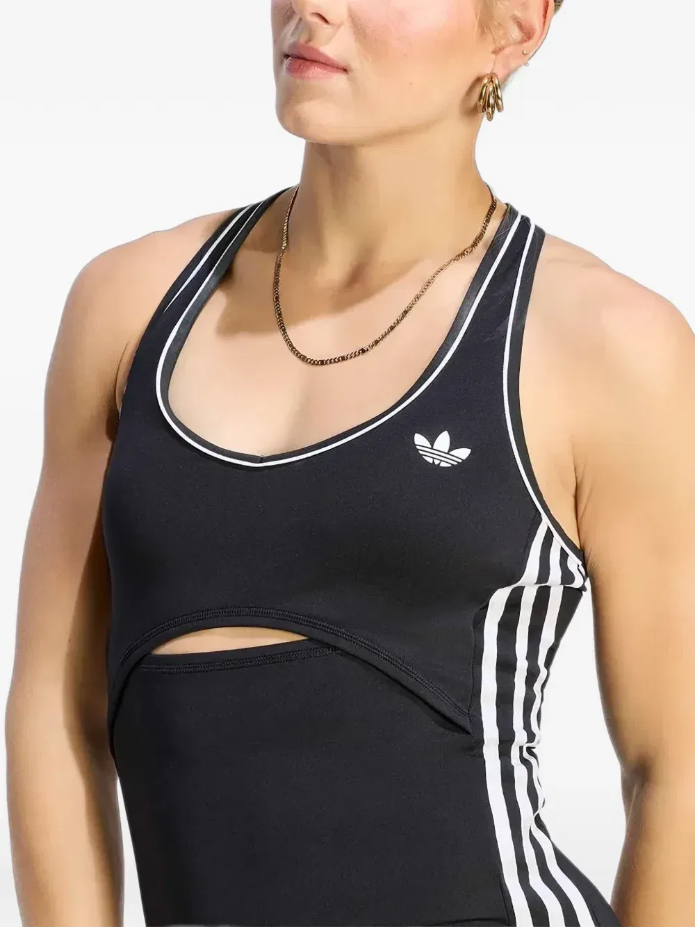 Комбинезон с вырезами и боковыми полосками Adidas, черный — фото 4