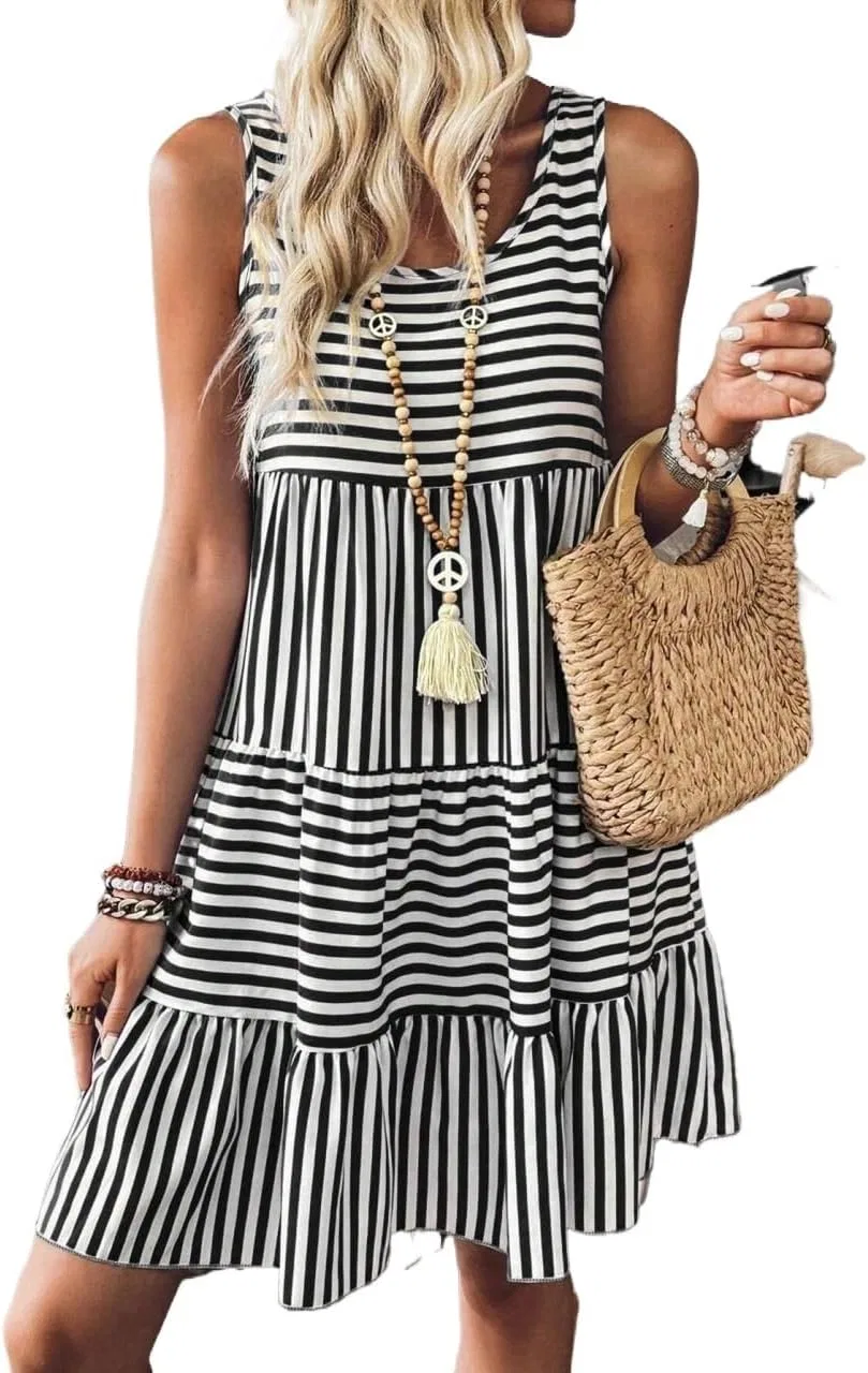 Женское мини-платье с запахом Asymmetric Neck, Striped, Black and White