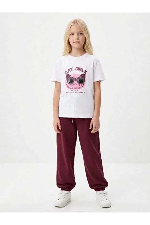 Детские спортивные штаны для девочек с эластичным манжетом Zekids, Burgundy — фото 4