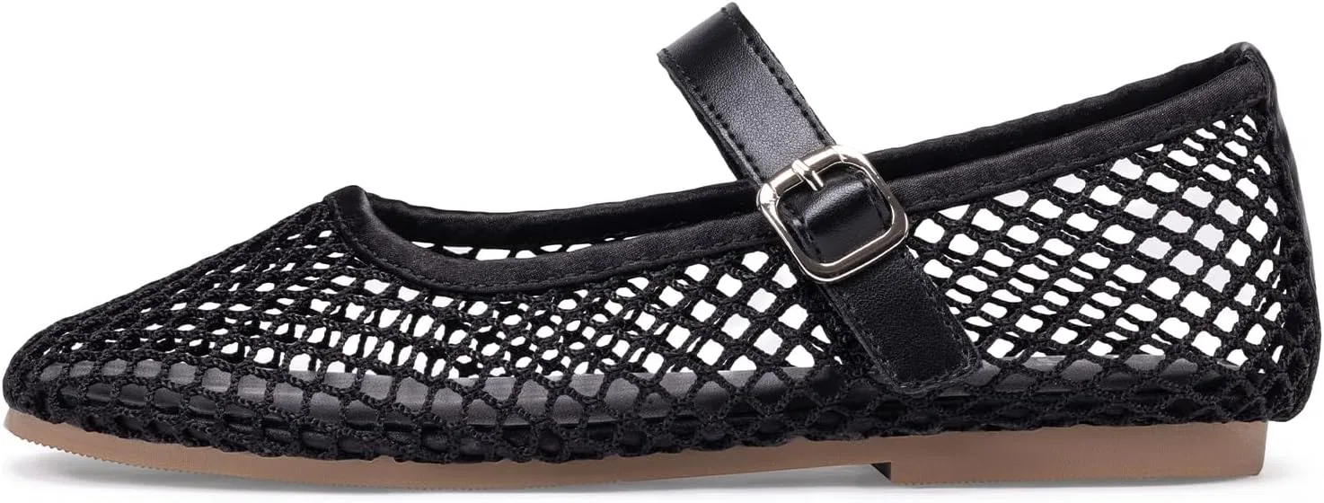 Детские балетки для девочек с пряжкой Frank Mully, Black/Mesh — фото 4