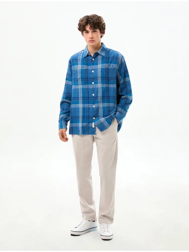 Рубашка с длинным рукавом индиго-клетка Relax Fit TOMMY HILFIGER, Blue — фото 2