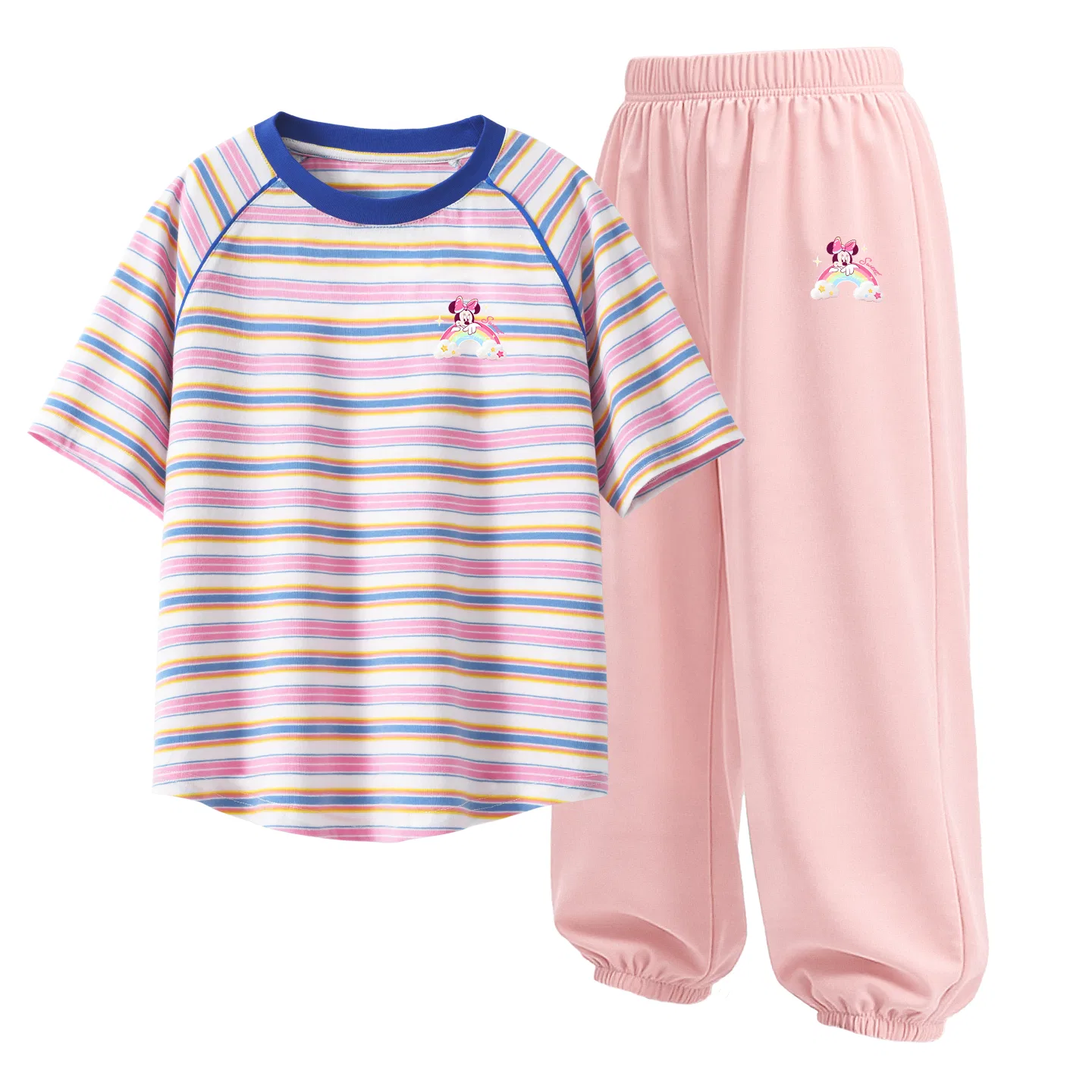 Детский спортивный костюм, круглый вырез, тонкий, дышащий, Disney, DiDo Rainbow K Pink Stripes+DiDo Rainbow K Soft Pink