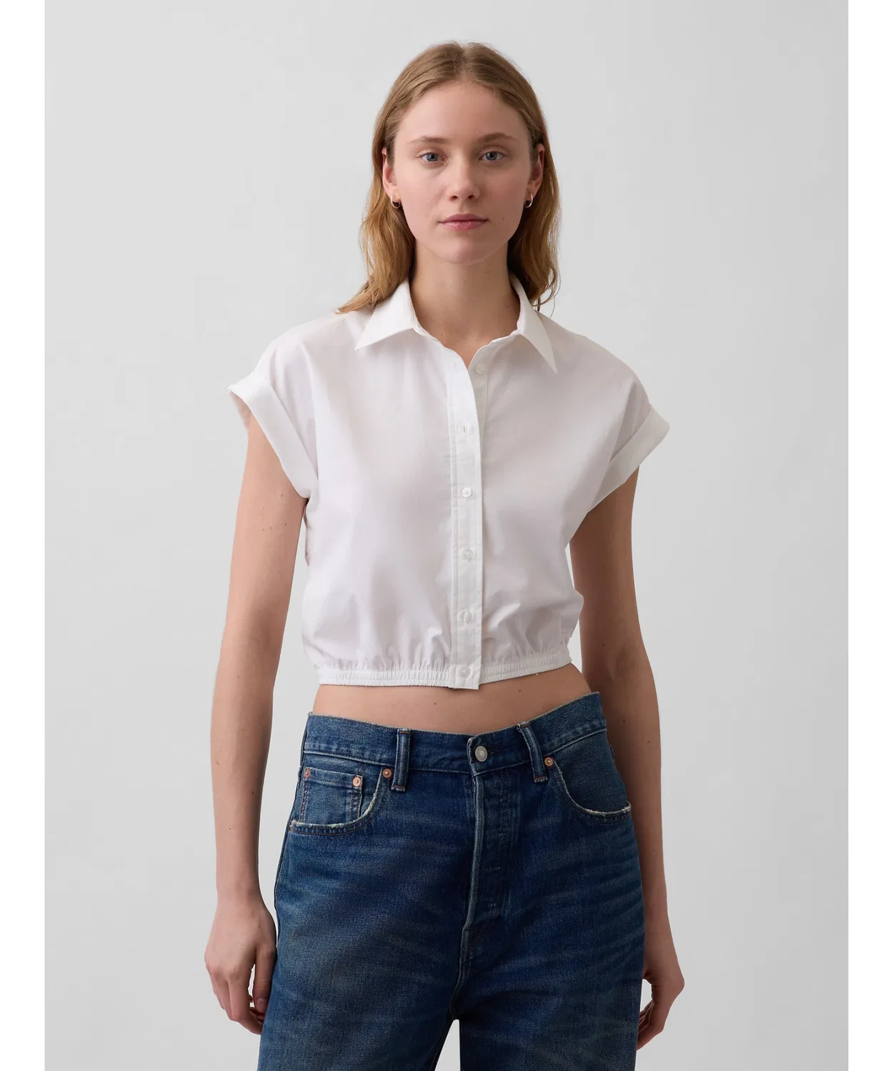 Женская хлопковая рубашка с коротким рукавом GAP, White