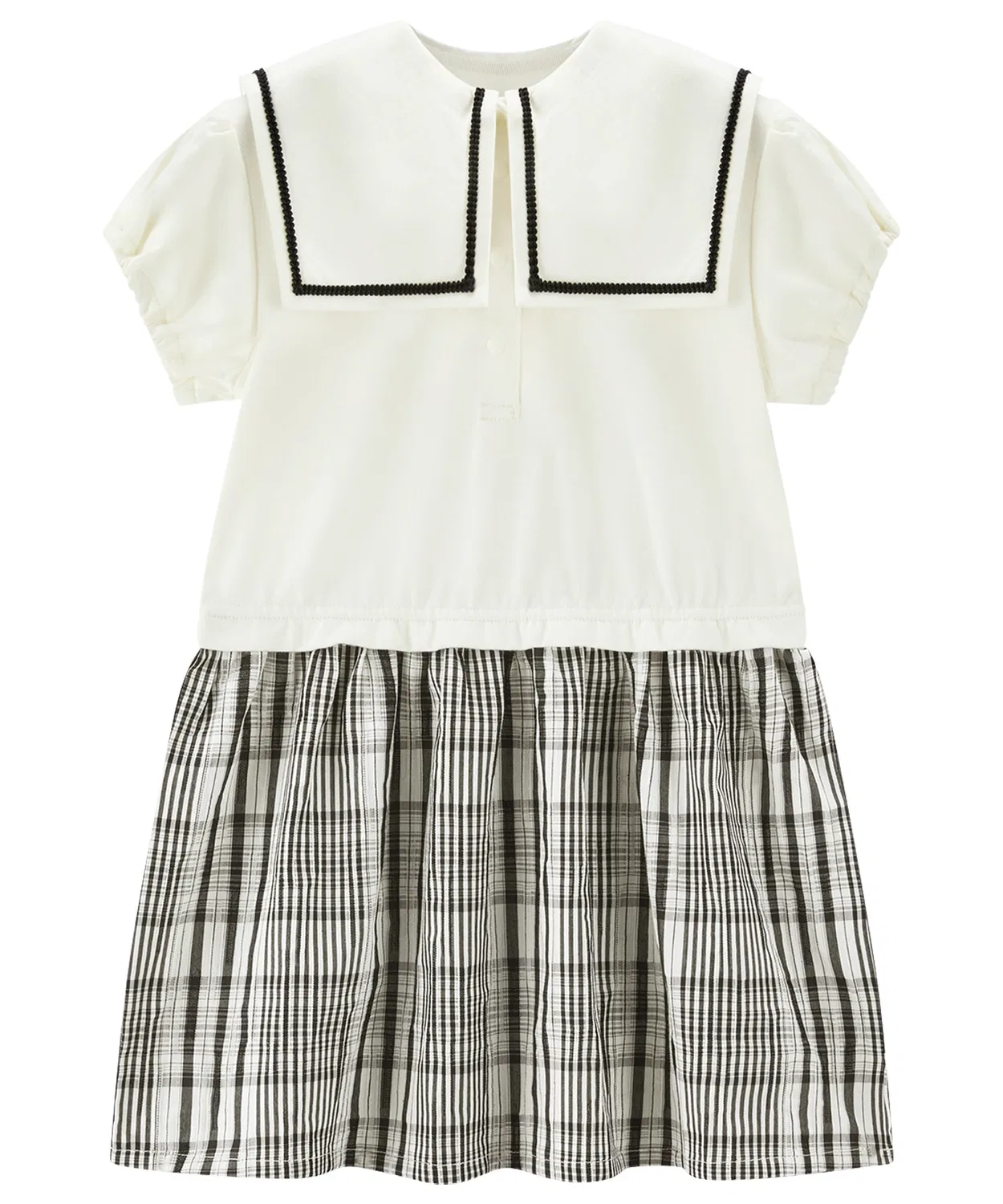 Детское платье с коротким рукавом и принтом в клетку Sailor Dress combimini, Black — фото 2