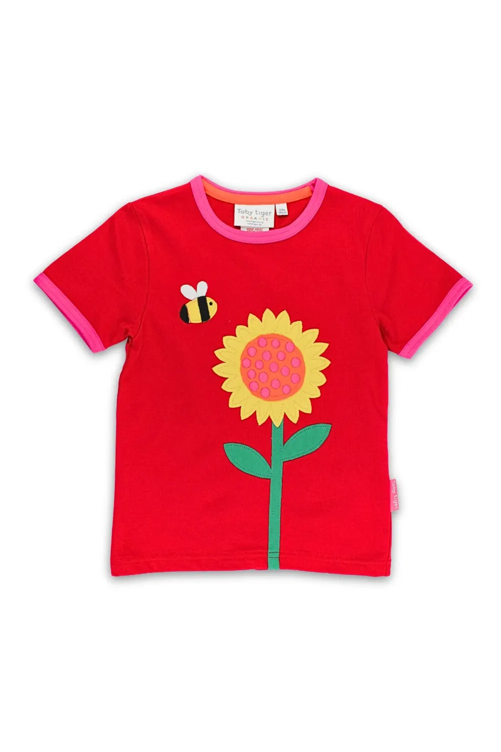 Детская футболка с аппликацией Sunflower Bee, Toby Tiger, Red