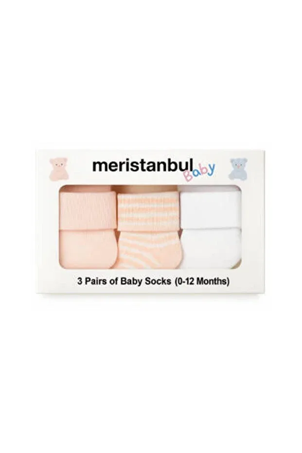 Детские носки для новорожденных хлопковые комплект 3 пары Meristanbul, Pink
