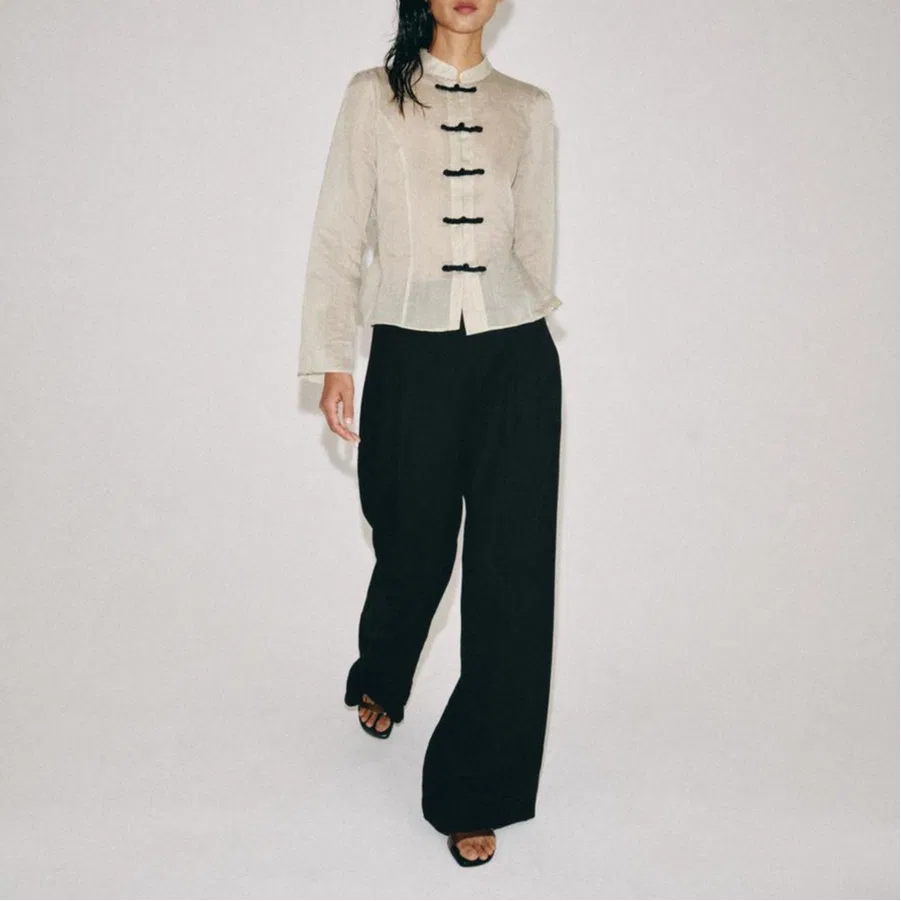 Женская рубашка с круглым вырезом ZARA, Nude/Black — фото 4