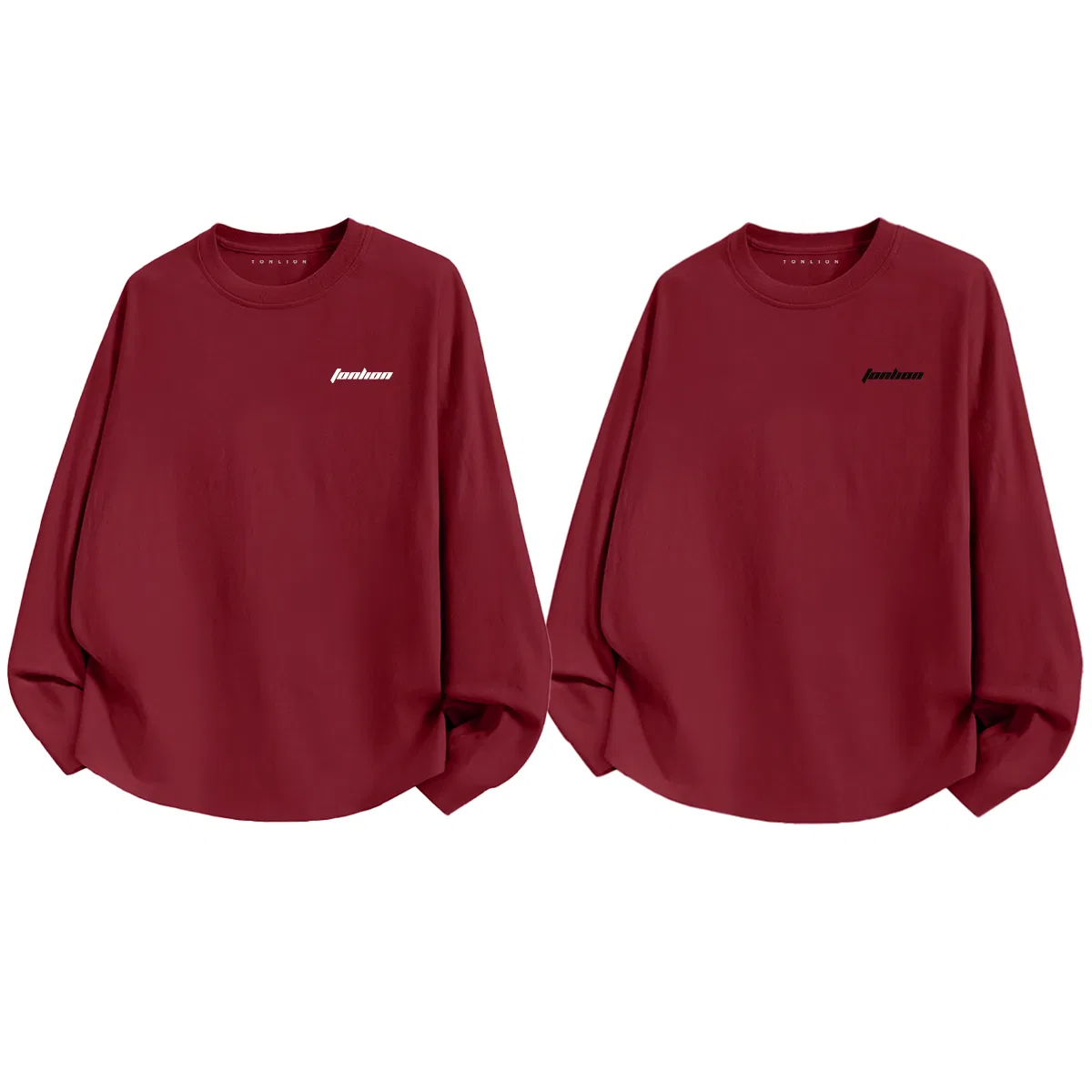 Детская футболка с длинным рукавом без принта, модель Minimalist Label Print Design, Tonlion, Цвет Wine Red