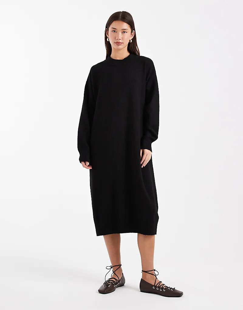

Платье-джемпер миди Monki с длинными рукавами черного цвета