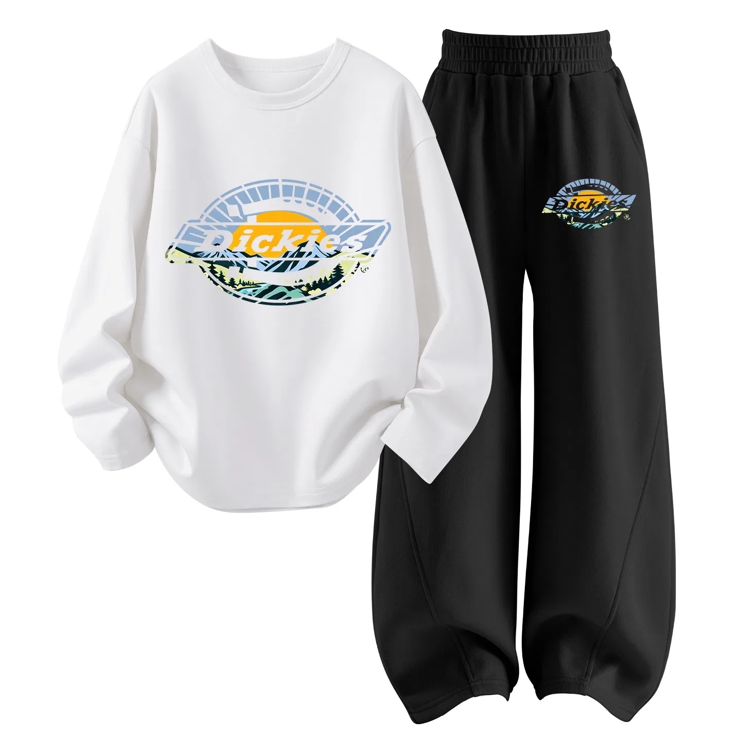 Детский комплект из футера с принтом Sun Mountain Logo Dickies, Sun Mountain Logo White/Black