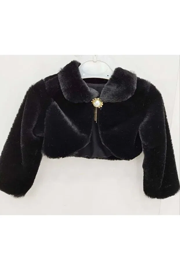 Детское болеро для девочек плюшевое с длинным рукавом Mnk Baby&Kids, Black