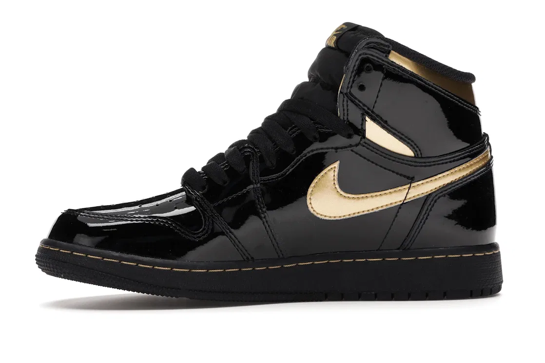 Детские кроссовки с высоким верхом Jordan 1 Retro High, Black/Black-Metallic Gold — фото 3