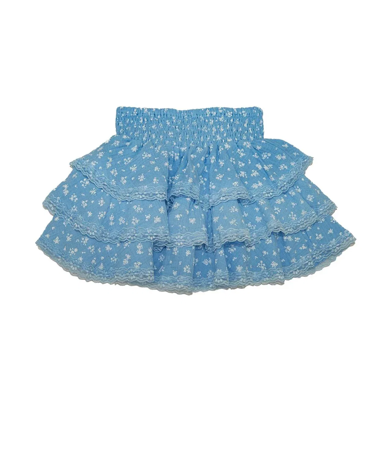 Детская юбка с кружевным цветочным принтом с тремя воланами Ravello Floral Lace fbz, синий — фото 4