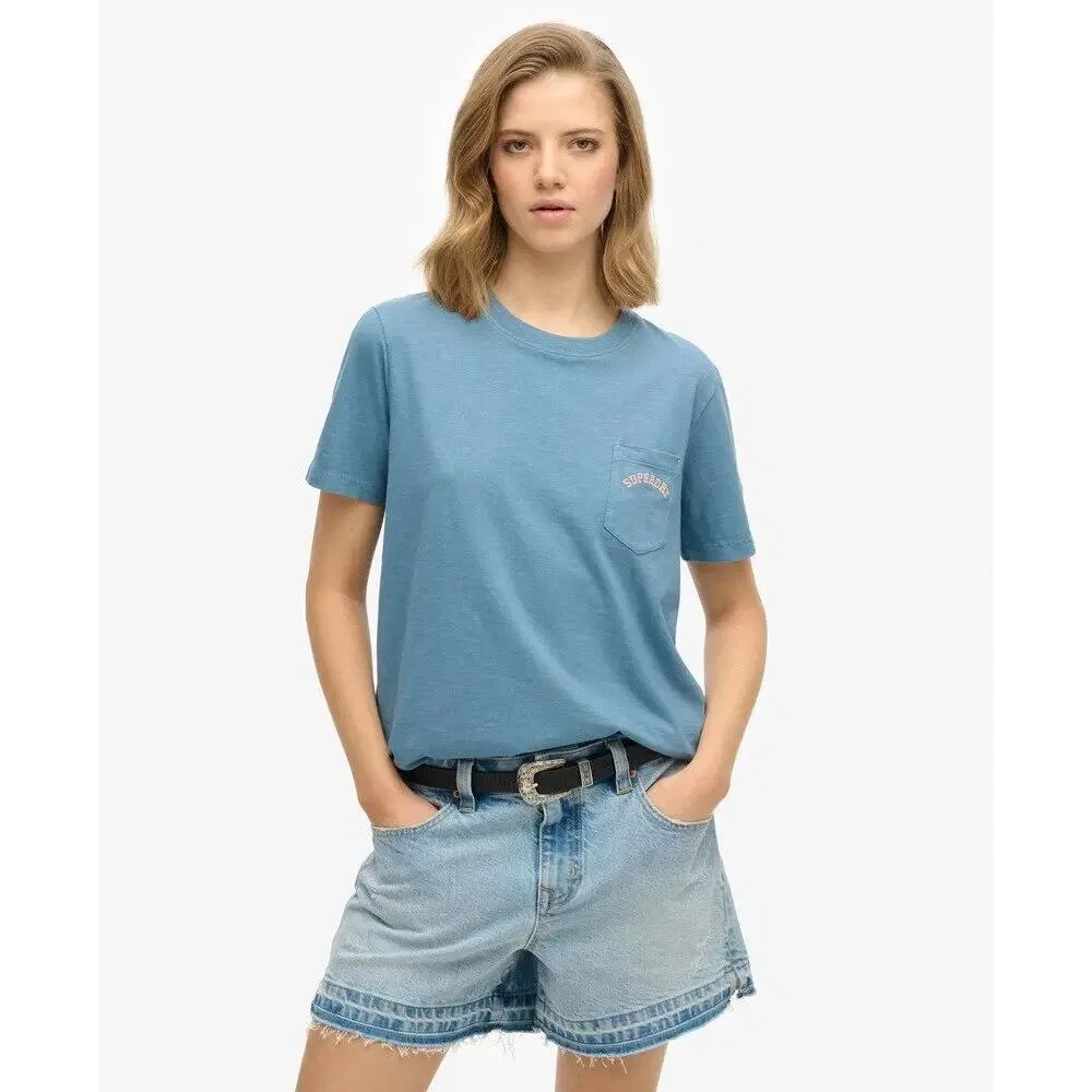 Мужская футболка с нагрудным карманом Superdry Garment Dye Essential, Blau — фото 3