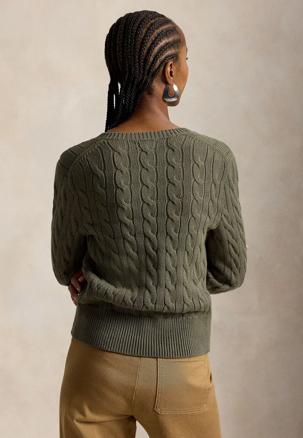Хлопковый кардиган с круглым вырезом и косами - кардиган Polo Ralph Lauren, Dense Olive — фото 3