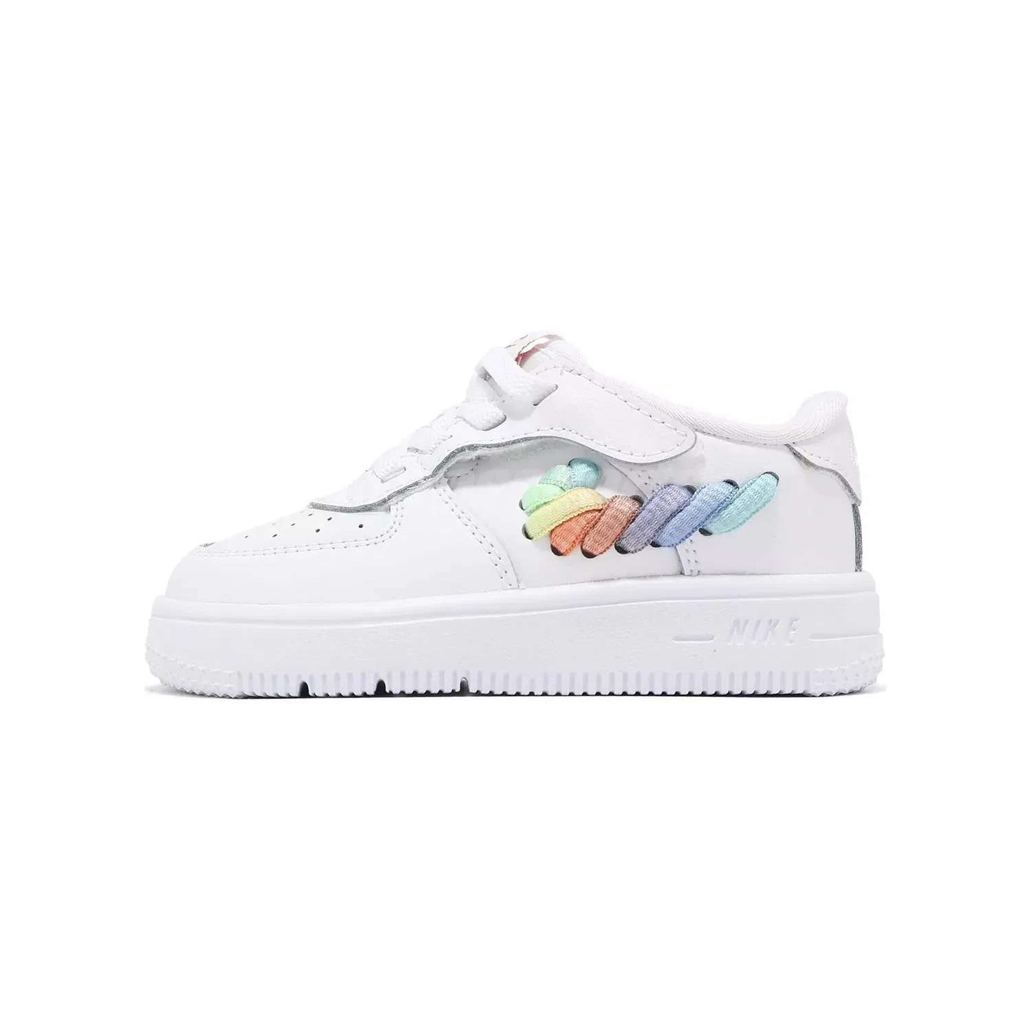 Детские кроссовки для мальчиков Nike Force 1 Low LV8 EasyOn TD Rainbow Lace Swoosh, White Earth Red Vapor Green Multicolor