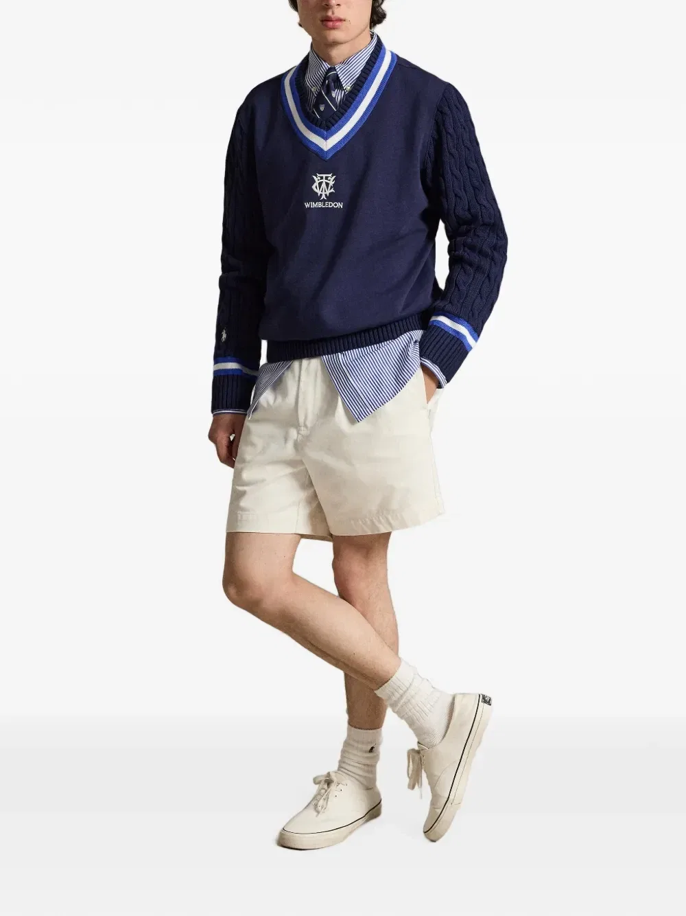 Свитер связанный вязкой «косичка» Уимблдон Polo Ralph Lauren, синий — фото 2