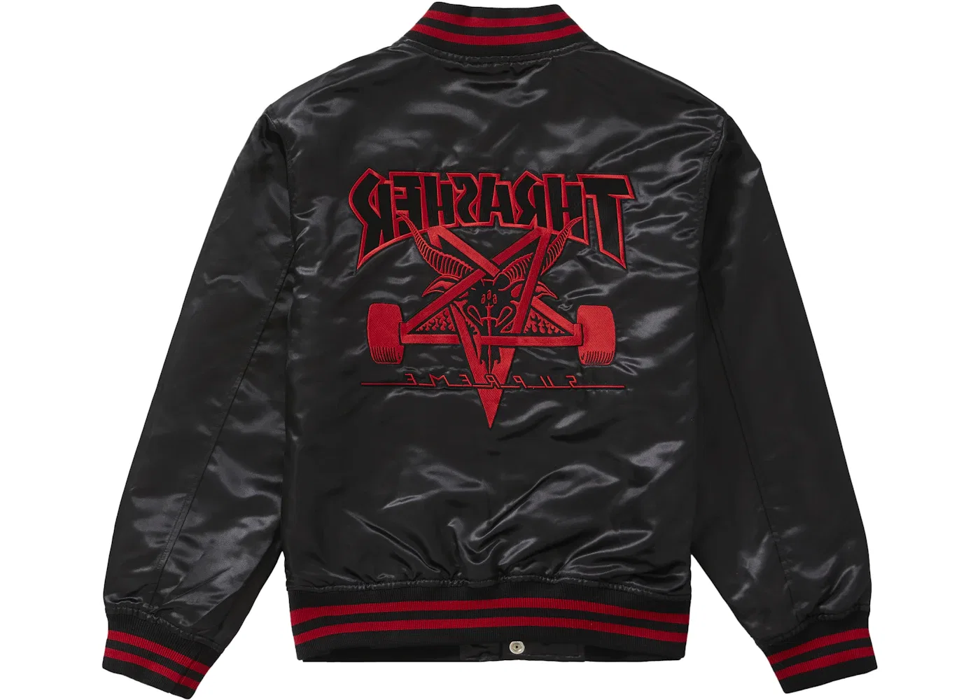 Мужская куртка с сатиновым покрытием Supreme Thrasher Satin Varsity Jacket, Black