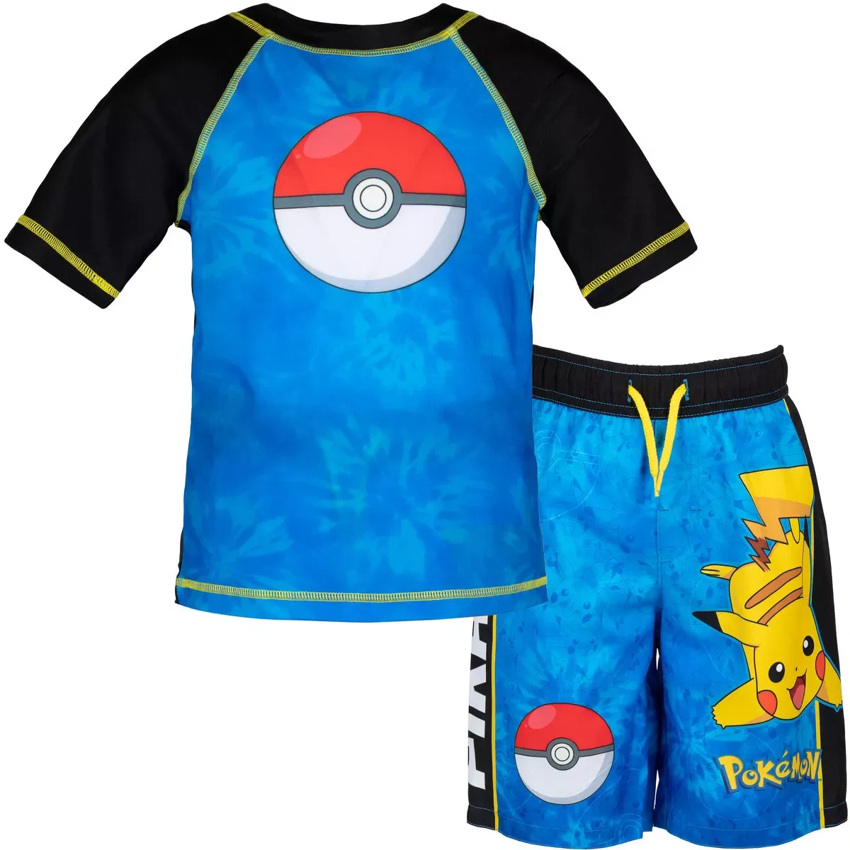 Детский комплект для плавания с принтом Pokemon Raglan Rash Guard and Swim Trunks UPF 50+ Outfit Set Pokemon, Multicolor