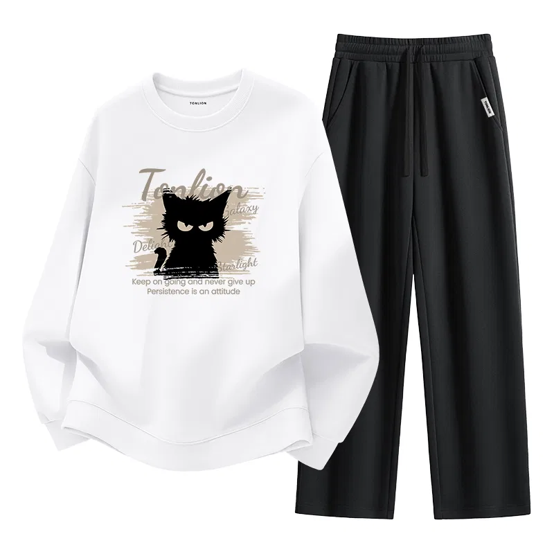 Детский комплект из свитшота и брюк с принтом Cool Cat Tonlion, Белый Серый Черный — фото 4