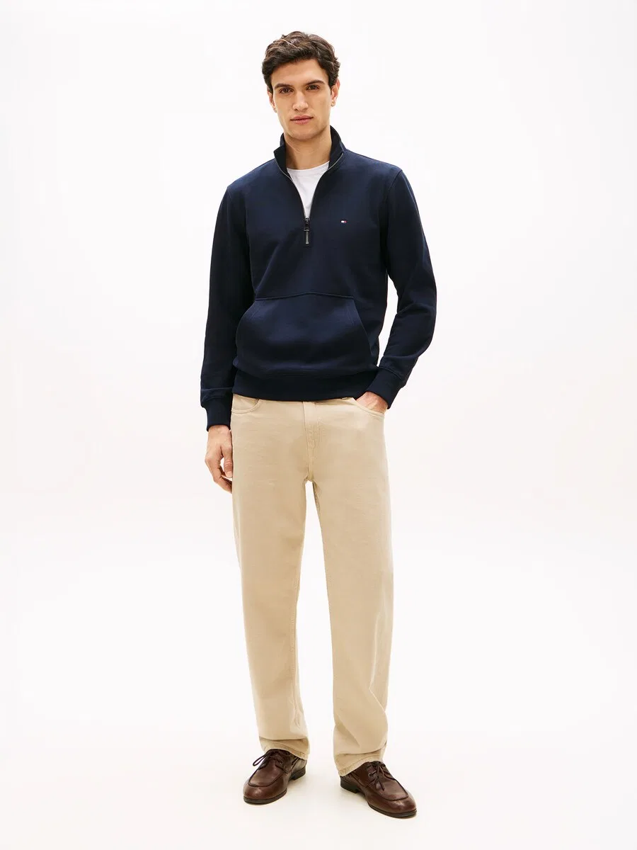 Толстовка TOMMY HILFIGER с вышивкой флага и застежкой-молнией до середины груди, темно-синяя — фото 4