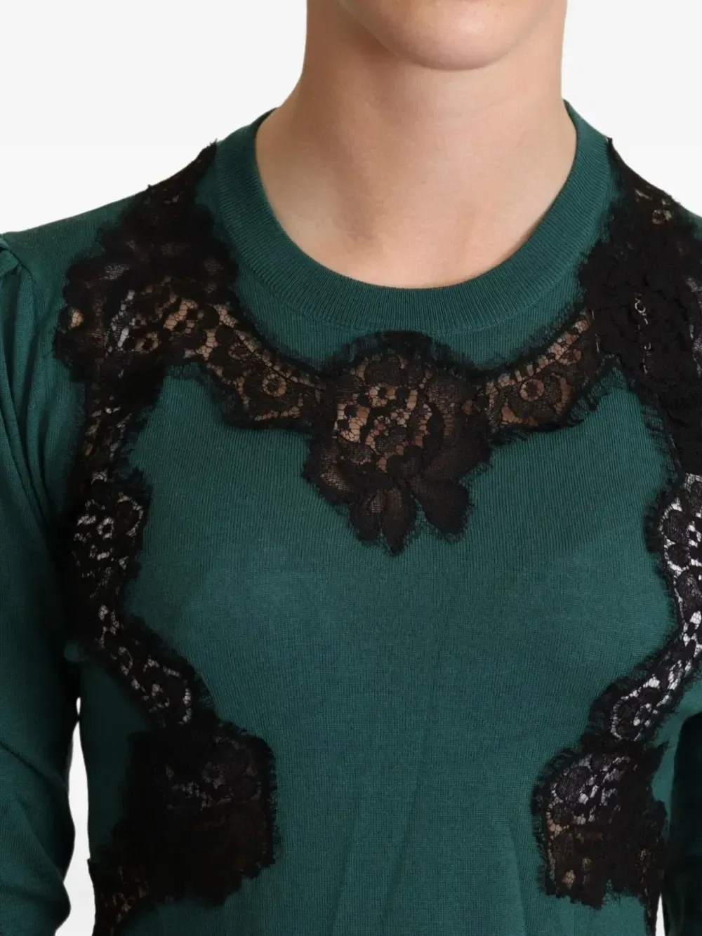 Свитер с объемными рукавами и кружевом DOLCE & GABBANA, зеленый — фото 4
