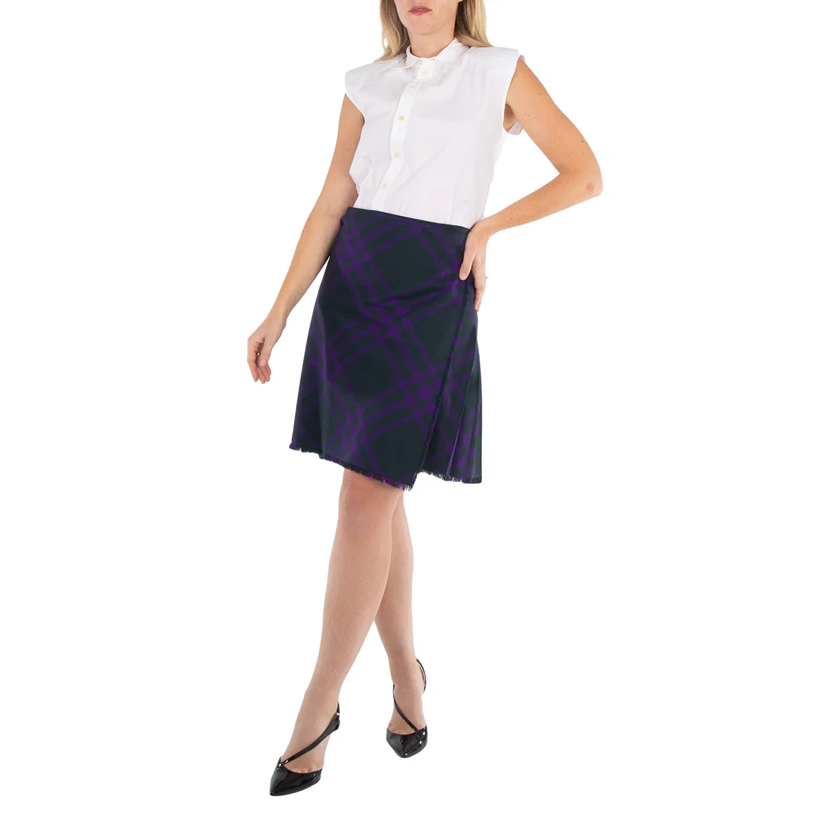 Юбка из шерсти с бахромой Vintage Check Burberry, Deep Royal Ip Check — фото 4