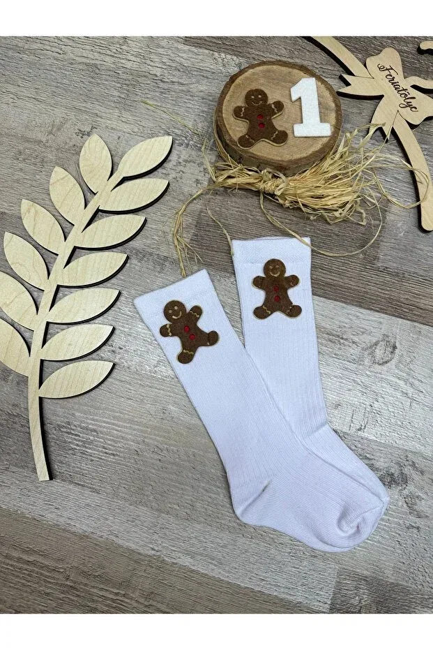 Детские носки для новорожденных до колена с принтом Cookie Man Concept Feriatolye, White — фото 2