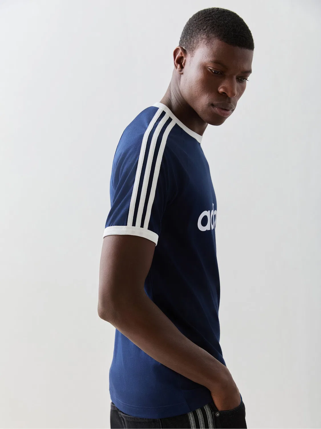 Футболка Slim Ringer с тремя полосками, adidas Originals, синяя — фото 3