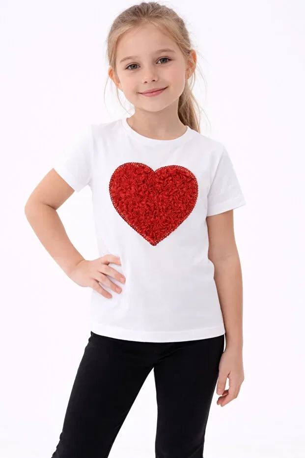 Детская футболка для девочек с принтом Heart Detail T-Shirt Nacar, Red