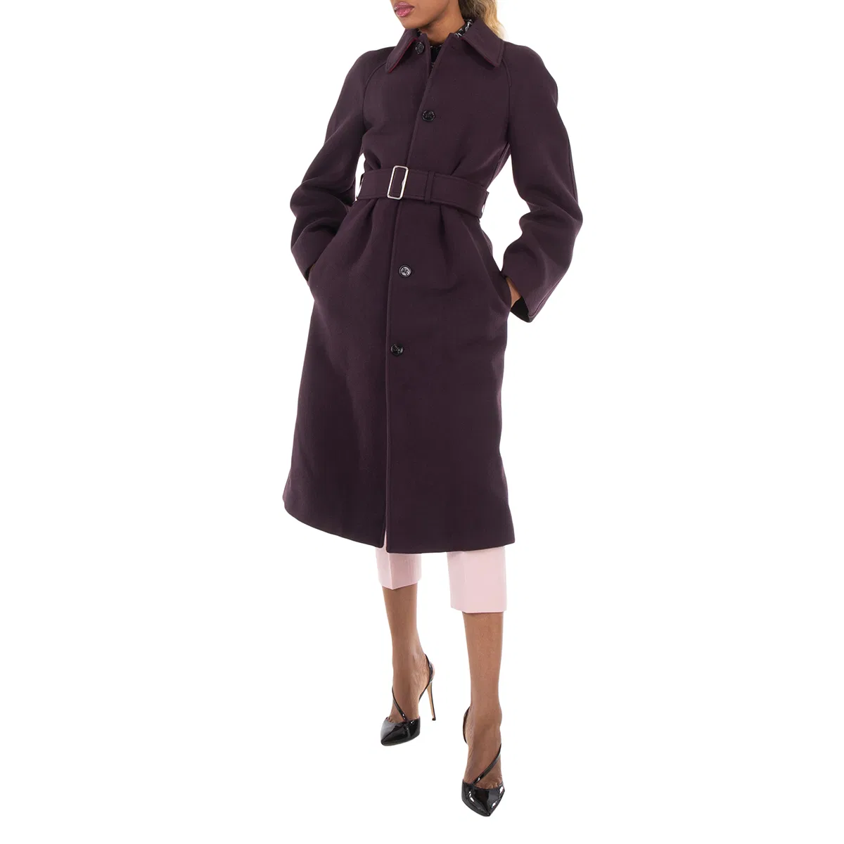 Пальто шерстяное с поясом Burberry Wool Belted Coat, Berry — фото 3