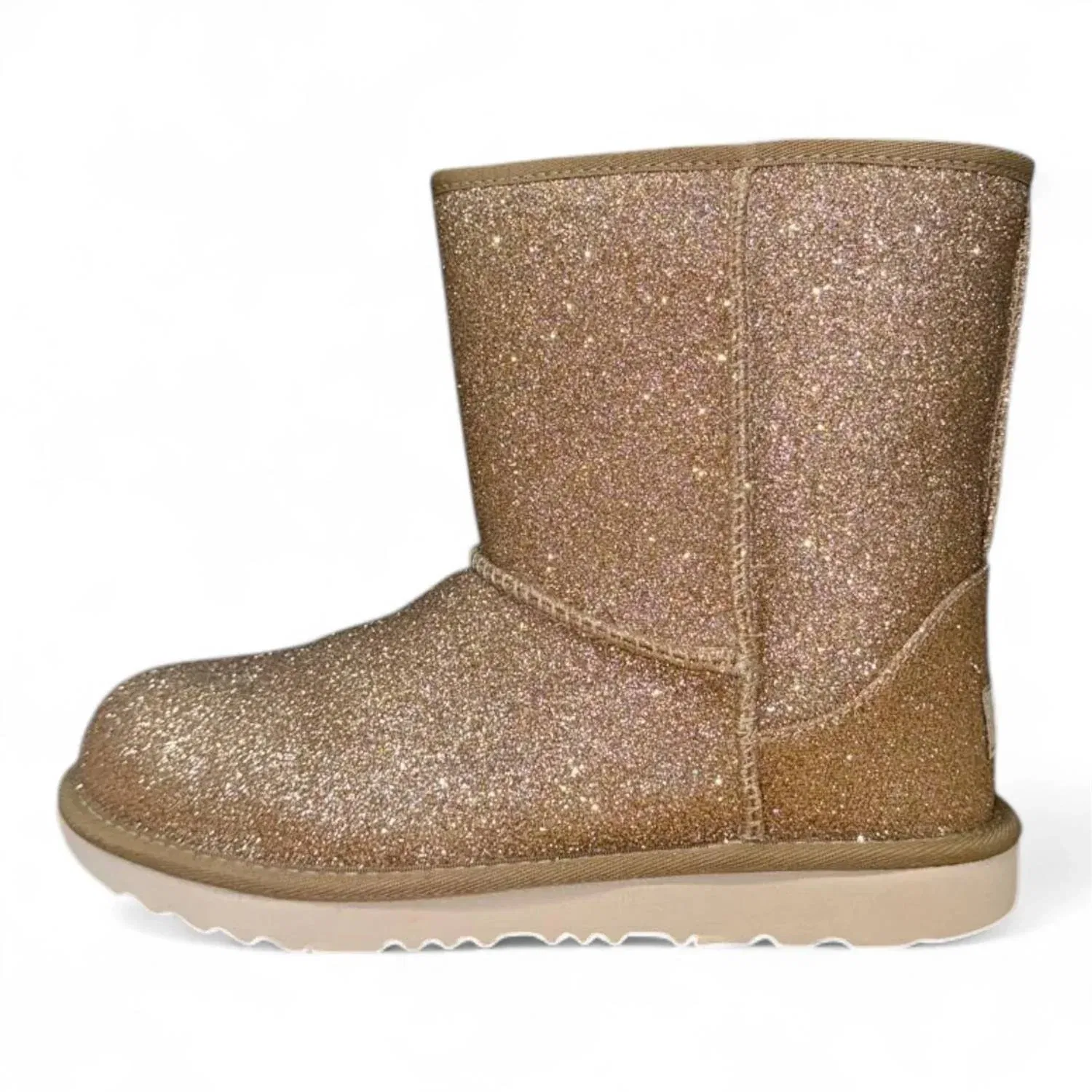 Детские зимние ботинки на шнуровке с блестками Classic Short II Glitter Boot UGG, Gold