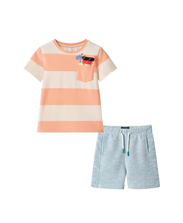 Детский комплект для мальчиков с футболкой и шортами Striped Pocket Tee Set Andy & Evan, Orange Stripe