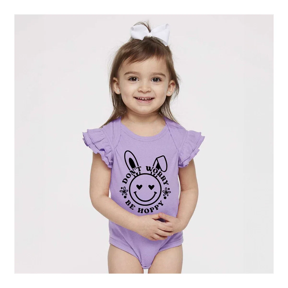 Детский боди-комбинезон с коротким рукавом Don't Worry Be Hoppy Smiley Bunny The Juniper Shop, Lavender — фото 2