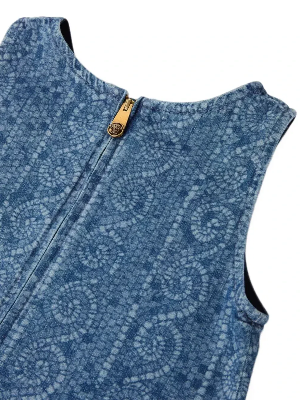 Платье без рукавов с принтом барокко Versace Kids, синий — фото 3