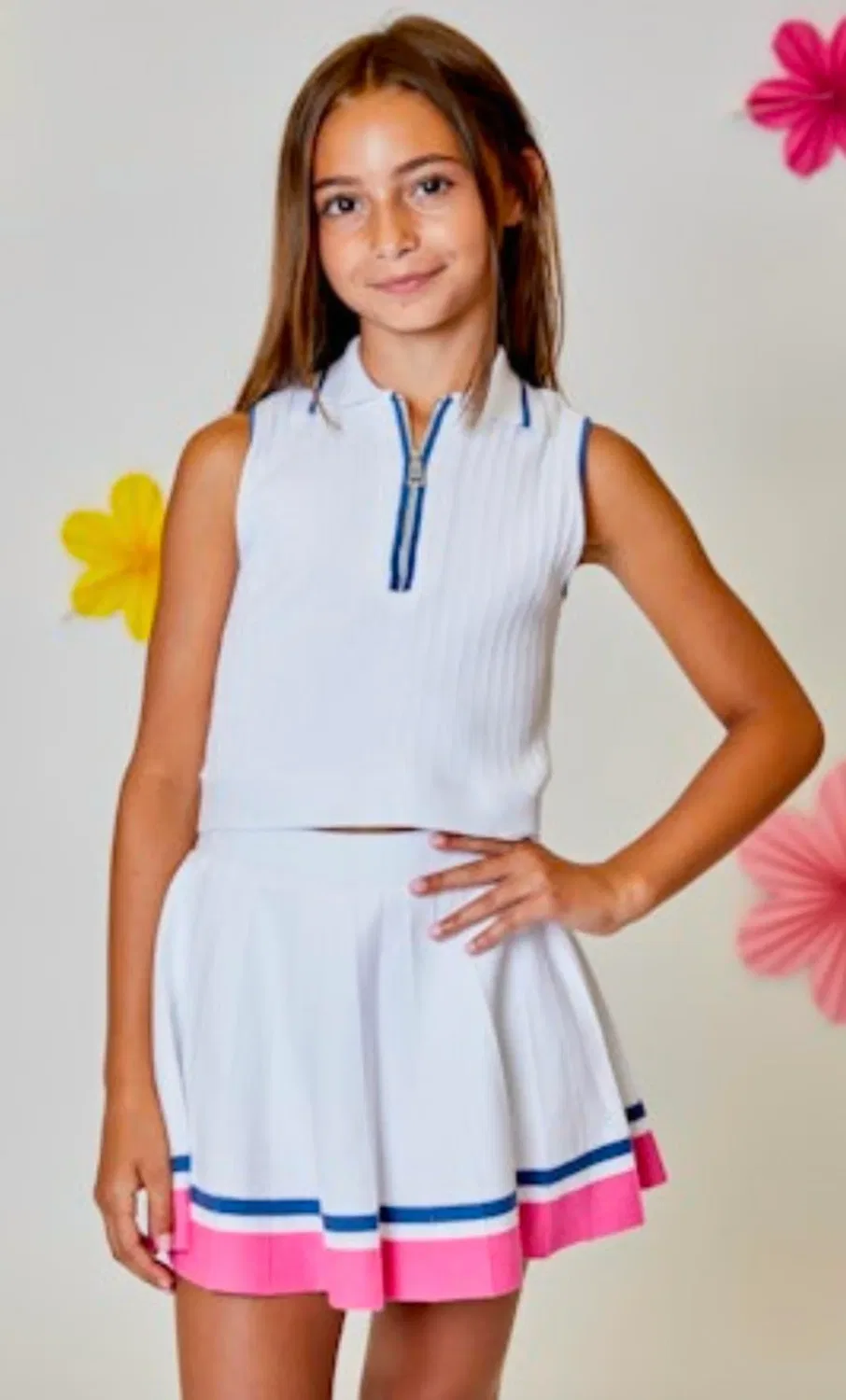 Детская юбка-шорты для девочек теннисная с принтом Tennis Style Skort Design History, White Cbo — фото 2