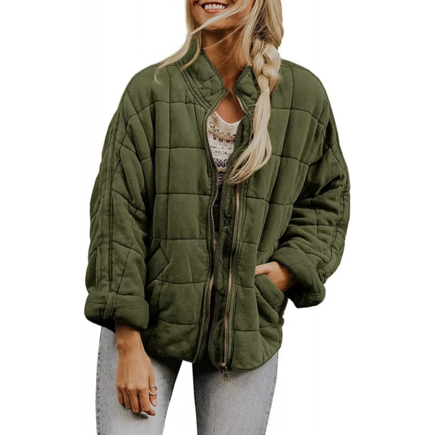 Женское утепленное пальто oversize с длинным рукавом, Verde militare