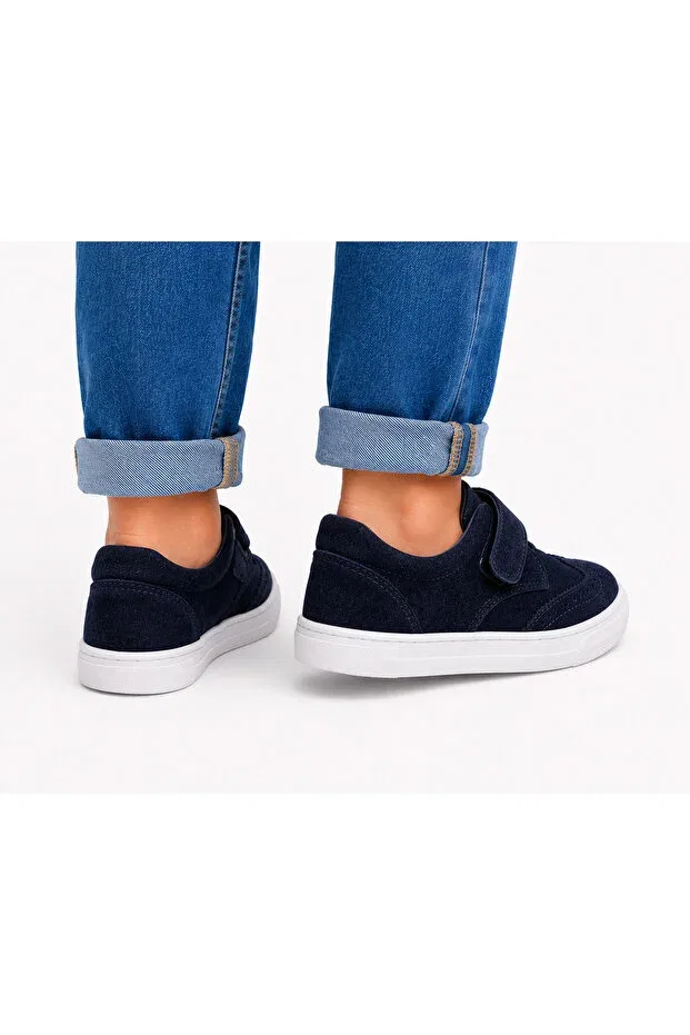 Детские повседневные туфли из замши на низком каблуке Premium Suede Velcro Casual Children's Shoes Ewen Tomm, Dark Navy Blue — фото 3