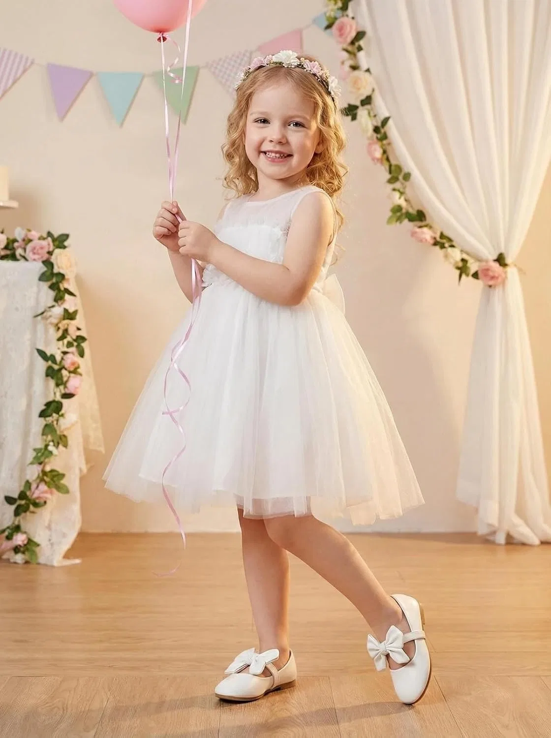 Детские балетки для девочек с бантом Mary Jane Ballet Flats JGKDTX, White — фото 2