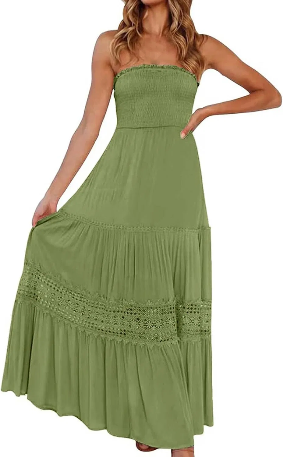Женское пляжное платье макси с воланами Off Shoulder, Green
