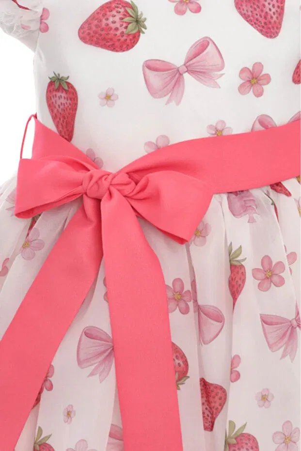 Детское платье для девочек с принтом Strawberry patterned Pamina, Ecru — фото 3