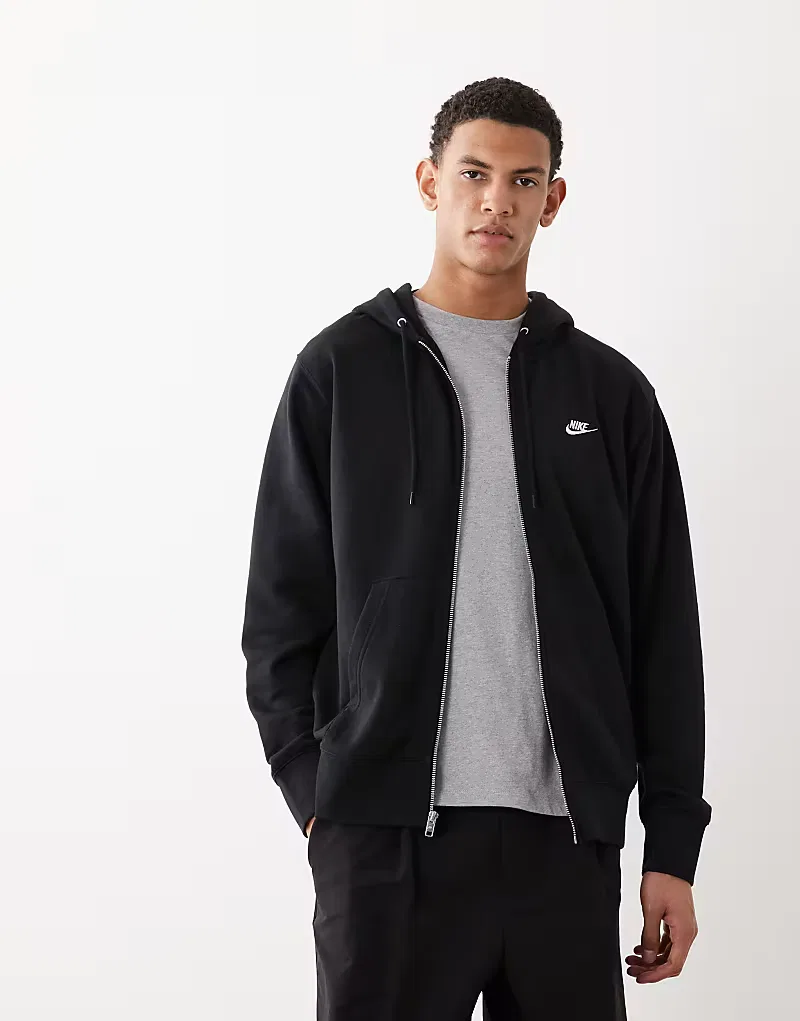 Худи Nike Club French Terry на молнии, черный