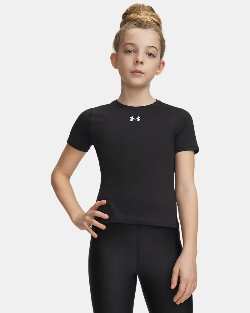 Футболка с коротким рукавом для девочек влагоотводящая HeatGear UnderArmour, Black/White