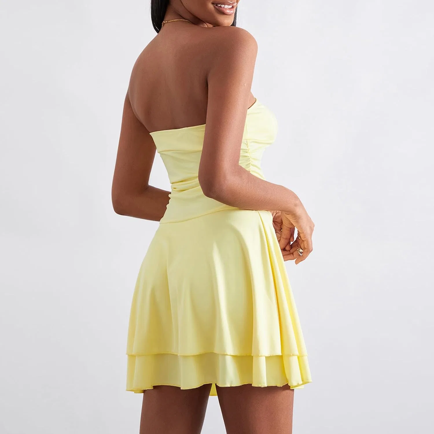Женское короткое платье с воротником-хомутиком Bubble Dress, Yellow — фото 4