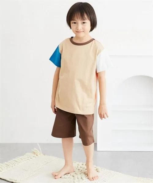 Детский комплект пижам с коротким рукавом из хлопка, модель 2way QUNTSTYLE, Beige