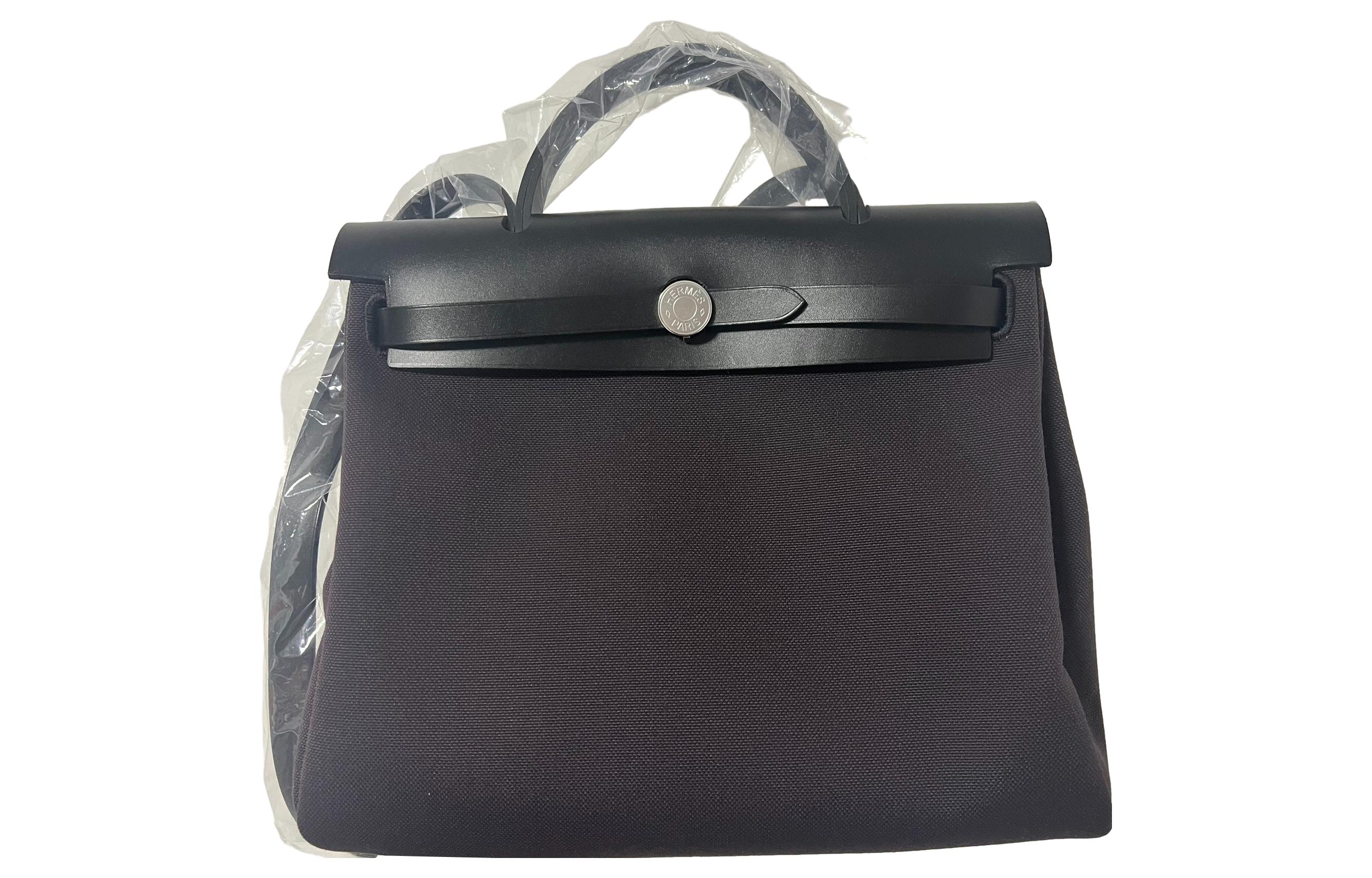 

HERMES Сумка Herbag Zip Retourne Canvas с кожаной холщовой сумкой, дамская сумочка, сумка на плечо, сумка через плечо, обычная унисекс, черная