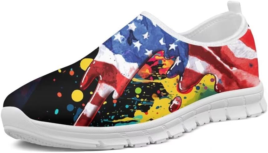 

Кроссовки Forchrinse Green Hummingbird с ямайским флагом для женщин на скользящей подошве, мужские прогулочные кроссовки, легкие лоферы с поддержкой свода стопы, дышащие, American Flag Splatter Tie Dye