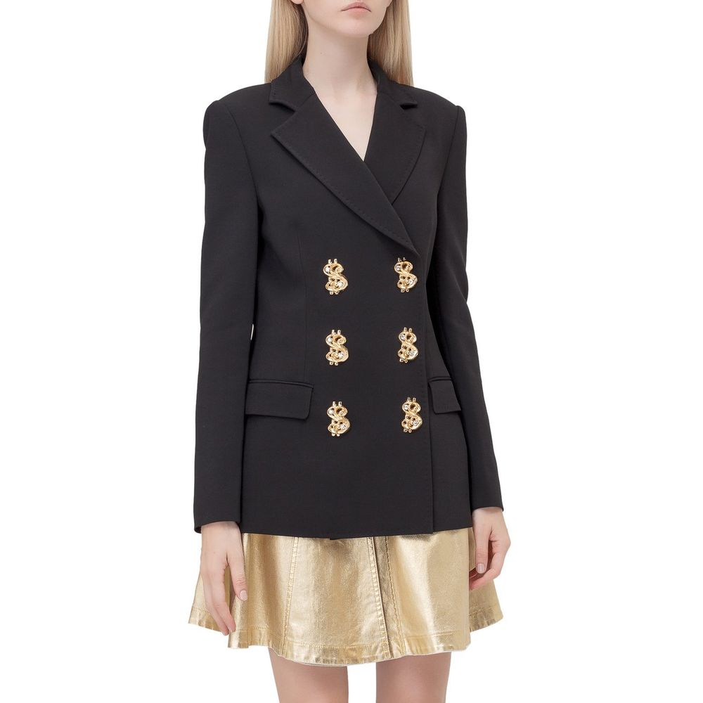 

Элегантный черный двубортный пиджак со стразами Moschino Couture!