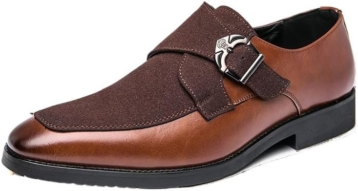 

Мужские классические формальные кожаные туфли, кожаные лоферы типа «оксфорд» без шнурков, с монк-ремнем и комбинированным дизайном, подходят для деловой одежды, официальных мероприятий, вождения и т.д Zestrelax, коричневый